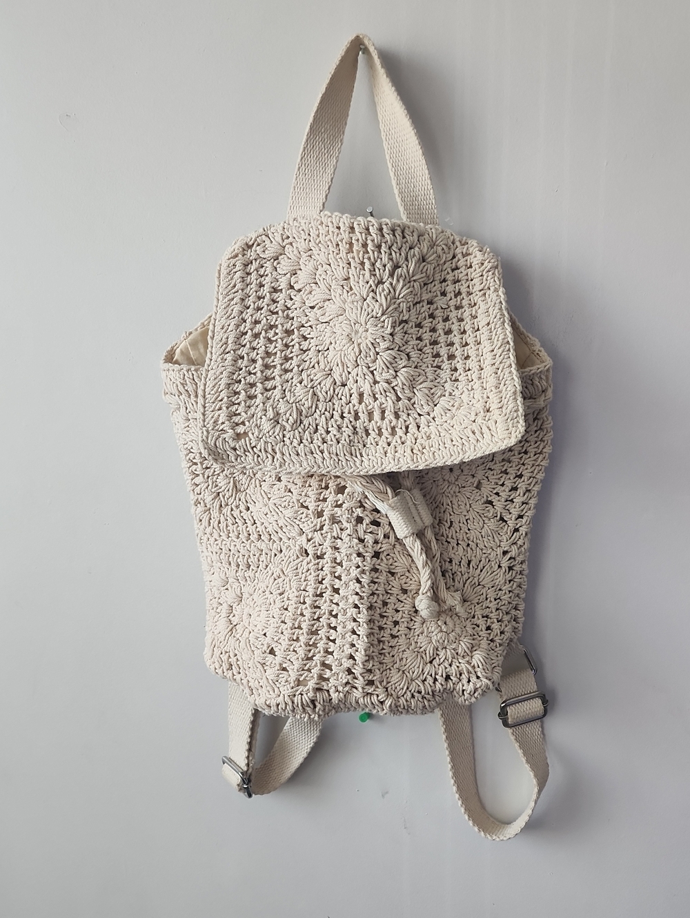 wild fable Cream Crochet Backpack with Drawstring Flap